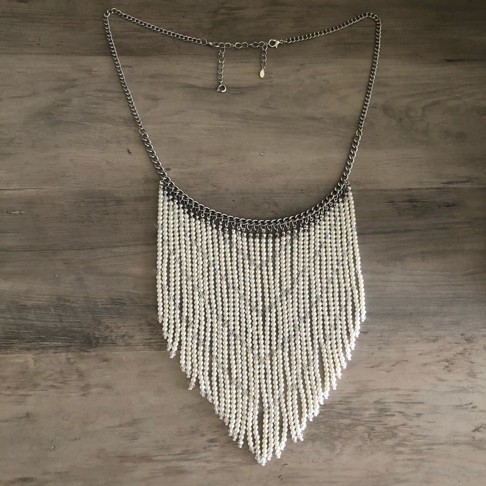 PD dangling faux pearl statement necklace
